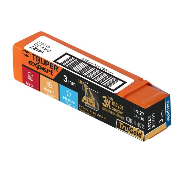 BAV-30E1.jpg 14127 - Broca HSS 3.0 mm Trugold para metal, Truper Expert