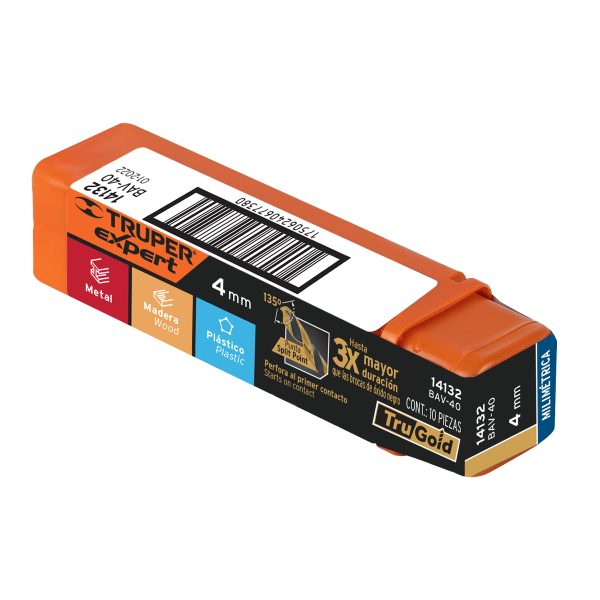 BAV-40E1.jpg 14132 - Broca HSS 4.0 mm Trugold para metal, Truper Expert