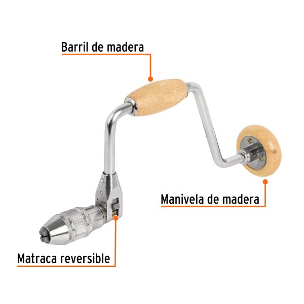 10970 - Berbiquí profesional 12' perilla de madera, TRUPER