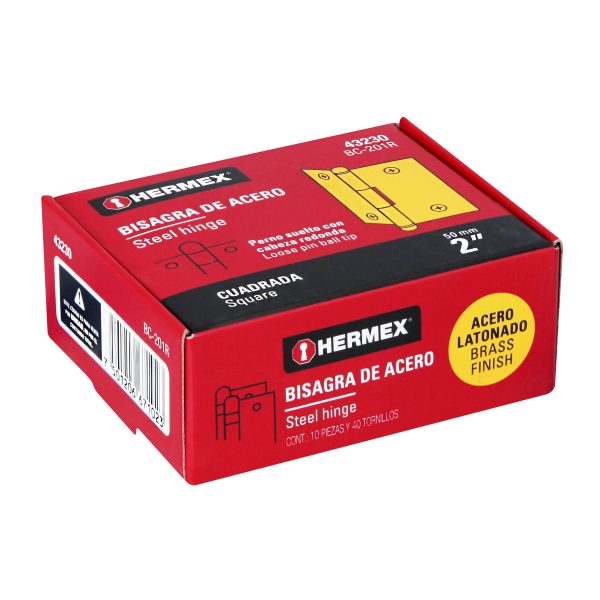 43230 - Bisagra cuadrada 2', latonado, cabeza redonda, HERMEX
