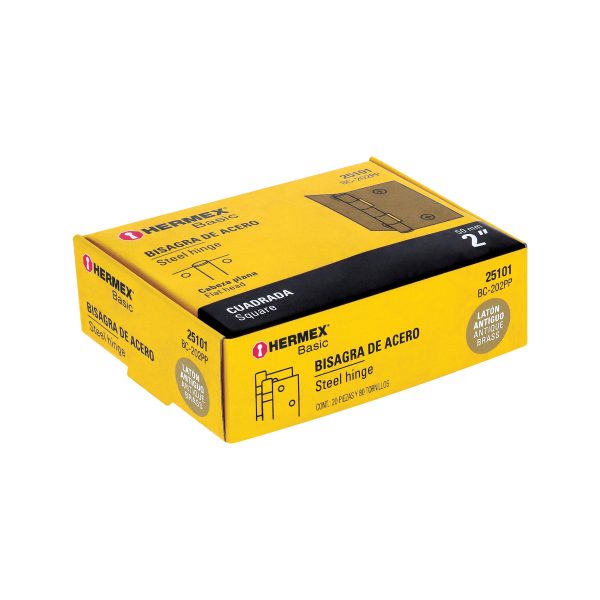 25101 - Bisagra cuadrada 2', latón antiguo, cabeza plana, BASIC