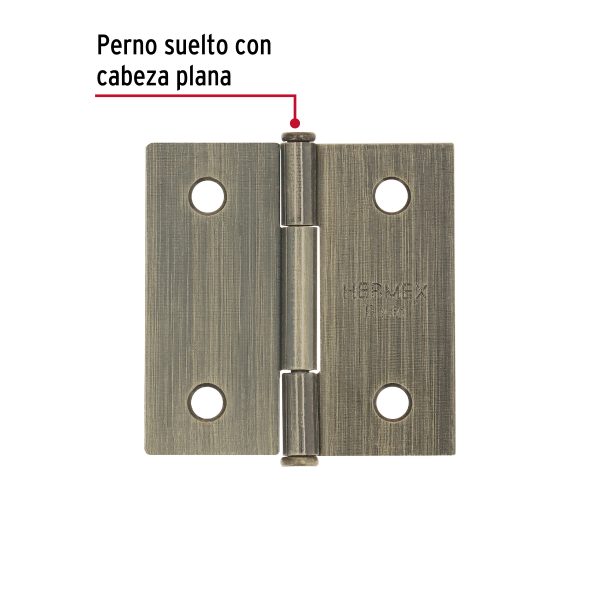 25101 - Bisagra cuadrada 2', latón antiguo, cabeza plana, BASIC