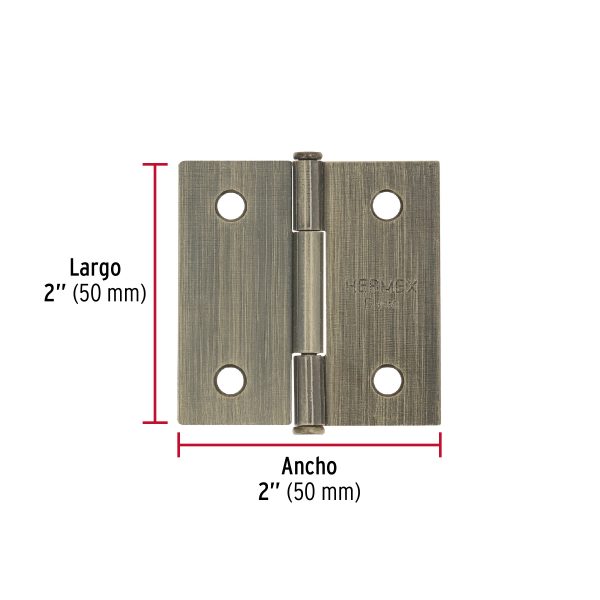 25101 - Bisagra cuadrada 2', latón antiguo, cabeza plana, BASIC