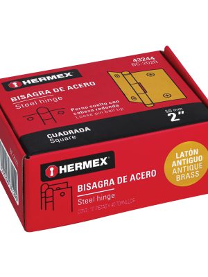 43244 - Bisagra cuadrada 2', latón antiguo, cabeza redonda, HERMEX