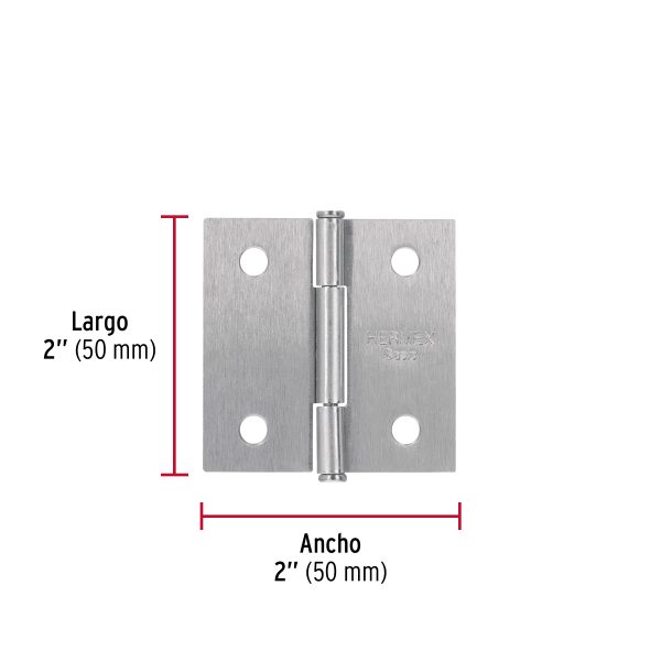 25106 - Bisagra cuadrada 2', satinado, cabeza plana, BASIC
