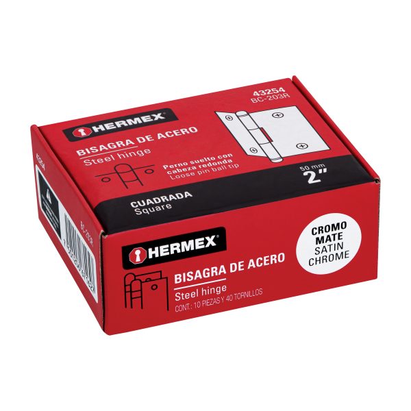 43254 - Bisagra cuadrada 2', satinado, cabeza redonda, HERMEX
