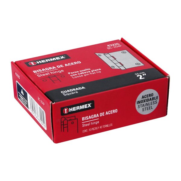 43225 - Bisagra cuadrada 2' acero inox, cabeza plana, HERMEX