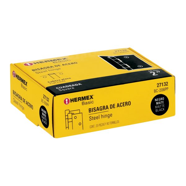 27132 - Bisagra cuadrada 2', negro mate, cabeza plana, BASIC