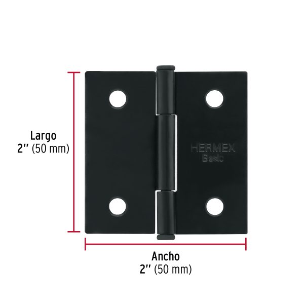 27132 - Bisagra cuadrada 2', negro mate, cabeza plana, BASIC