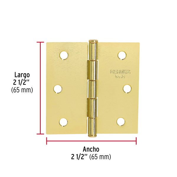 25109 - Bisagra cuadrada 2-1/2',latonado, cabeza plana, HERMEX BASIC