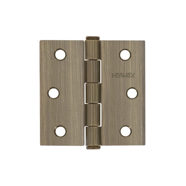 43250 - Bisagra cuadrada 2-1/2', latón antiguo, cabeza plana, HERMEX