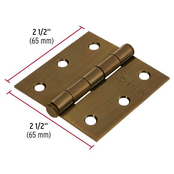 43250 - Bisagra cuadrada 2-1/2', latón antiguo, cabeza plana, HERMEX