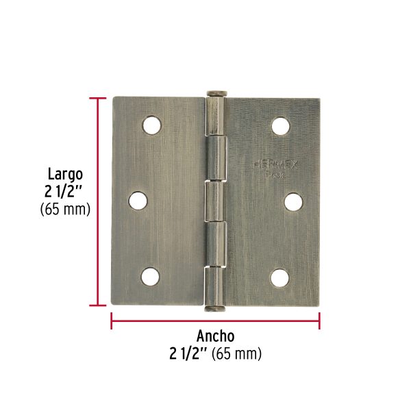 25102 - Bisagra cuadrada 2-1/2', latón antiguo, cabeza plana, BASIC