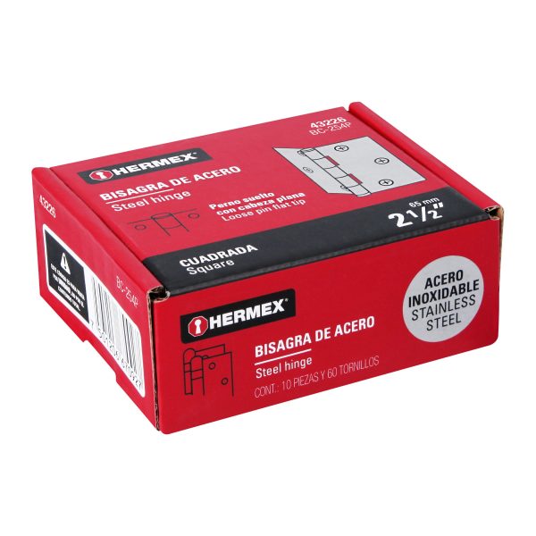 43226 - Bisagra cuadrada 2-1/2' acero inox, cabeza plana, HERMEX