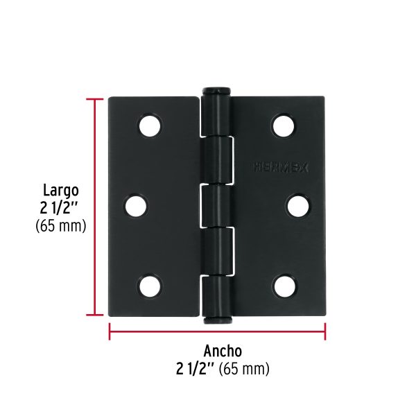 46708 - Bisagra cuadrada 3 1/2', negro mate, cabeza plana, HERMEX