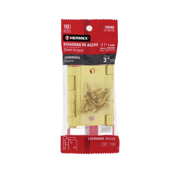 43242 - Bolsa c/2 bisagras cuadradas 3', latonado, cabeza plana