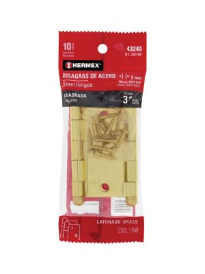 43240 - Bolsa c/2 bisagras cuadradas 3', latonado, cabeza redonda