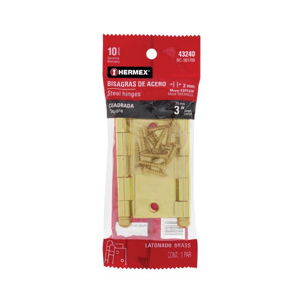 43240 - Bolsa c/2 bisagras cuadradas 3', latonado, cabeza redonda