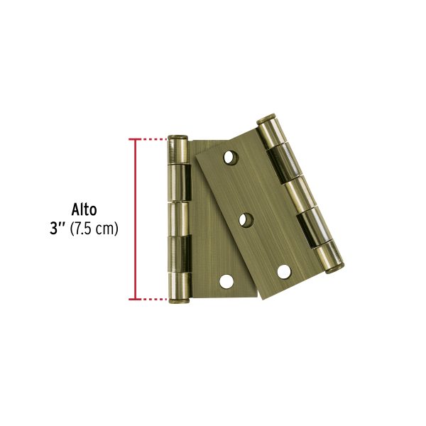 49599 - Bolsa c/2 bisagras cuadradas de 3' acero laton antiguo, plan