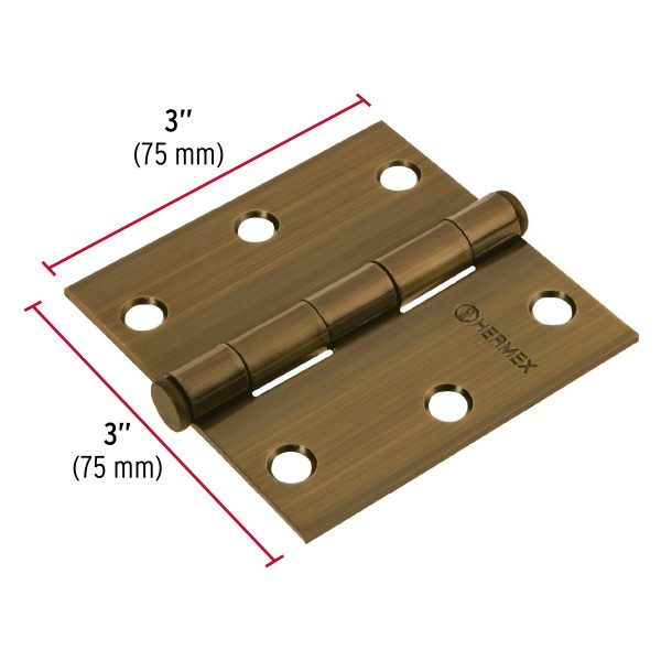 43251 - Bisagra cuadrada 3', latón antiguo, cabeza plana, HERMEX