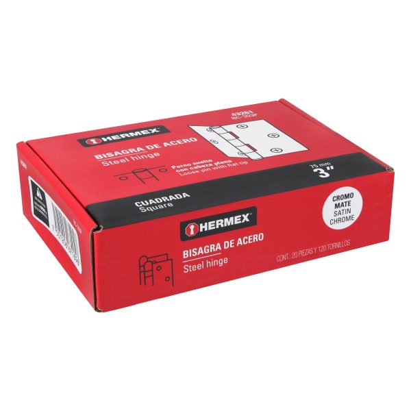 43261 - Bisagra cuadrada 3', satinado, cabeza plana, HERMEX