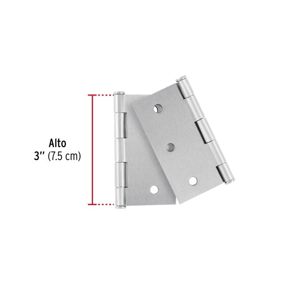 29063 - Bolsa con 2 bisagras cuadradas 3', acero cromo mate, BASIC