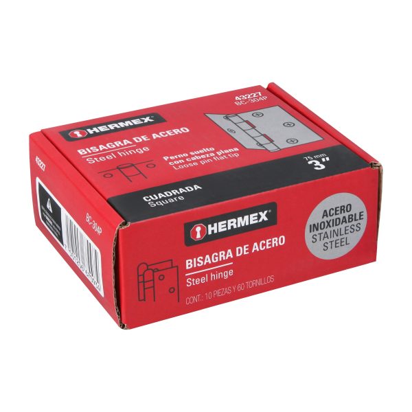 43227 - Bisagra cuadrada 3' acero inox, cabeza plana, HERMEX