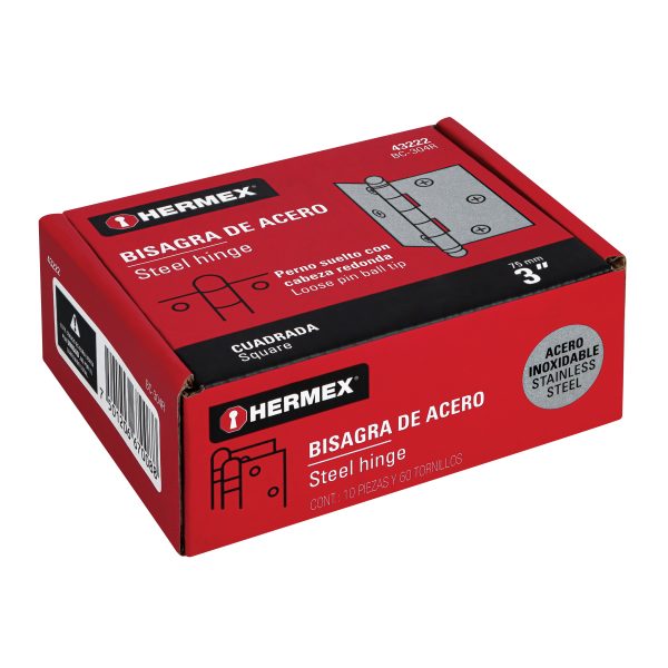 43222 - Bisagra cuadrada 3' acero inox, cabeza redonda, HERMEX