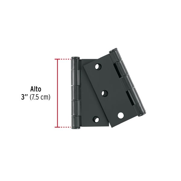 49603 - Bolsa c/2 bisagras cuadradas de 3' acero negro, plana