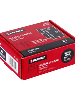 46918 - Bisagra cuadrada 3', negro mate, cabeza plana, HERMEX