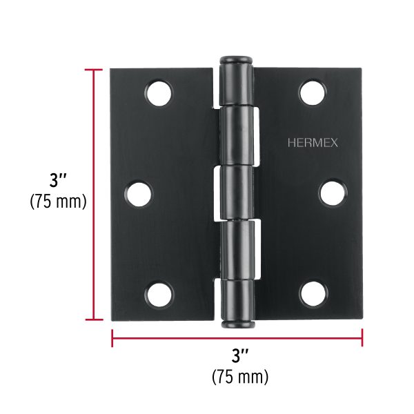 46918 - Bisagra cuadrada 3', negro mate, cabeza plana, HERMEX