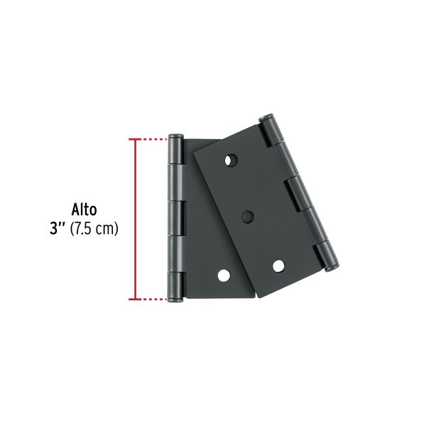 29067 - Bolsa con 2 bisagras cuadradas 3', acero negro, BASIC