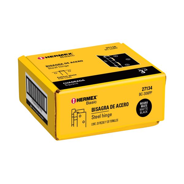 27134 - Bisagra cuadrada 3', negro mate, cabeza plana, BASIC