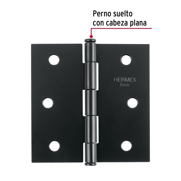 27134 - Bisagra cuadrada 3', negro mate, cabeza plana, BASIC