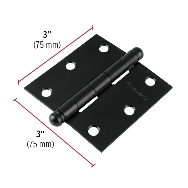 46919 - Bisagra cuadrada 3', negro mate, cabeza redonda, HERMEX