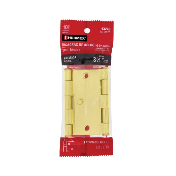 43243 - Bolsa c/2 bisagras cuadradas 3-1/2', latonado, cabeza plana