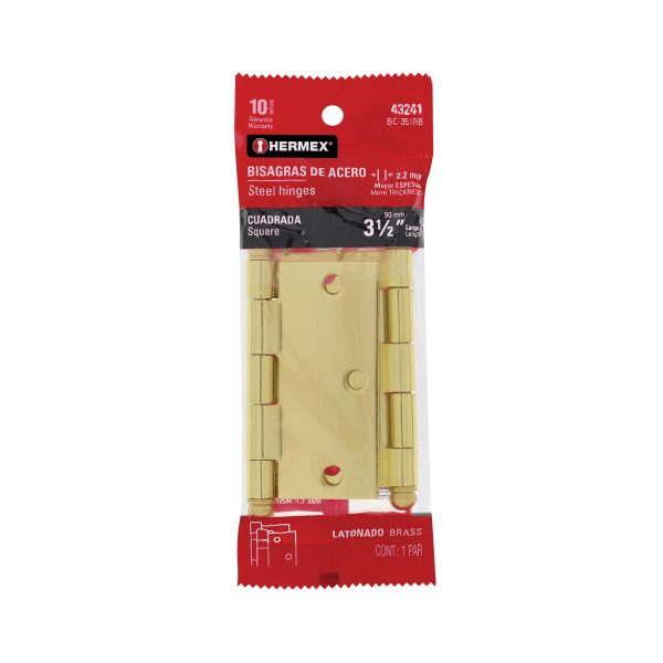 43241 - Bolsa c/2 bisagras cuadradas 3-1/2' latonado,cabeza redonda