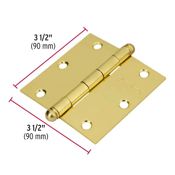 43241 - Bolsa c/2 bisagras cuadradas 3-1/2' latonado,cabeza redonda