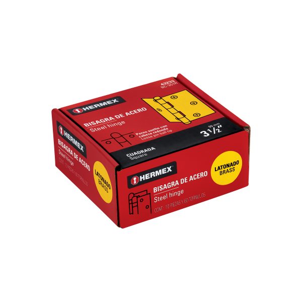 43233 - Bisagra cuadrada 3-1/2', latonado, cabeza redonda, HERMEX
