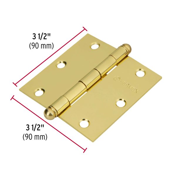 43233 - Bisagra cuadrada 3-1/2', latonado, cabeza redonda, HERMEX