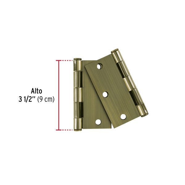 49602 - Bolsa c/2 bisagras cuadrada 3-1/2' acero laton antiguo, plan