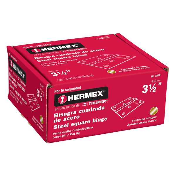 43252 - Bisagra cuadrada 3-1/2', latón antiguo, cabeza plana, HERMEX