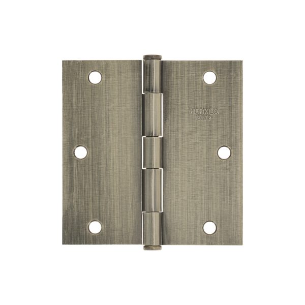 25104 - Bisagra cuadrada 3-1/2', latón antiguo, cabeza plana, BASIC