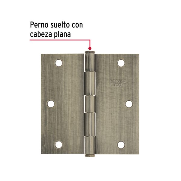 25104 - Bisagra cuadrada 3-1/2', latón antiguo, cabeza plana, BASIC