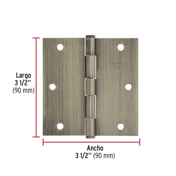 25104 - Bisagra cuadrada 3-1/2', latón antiguo, cabeza plana, BASIC