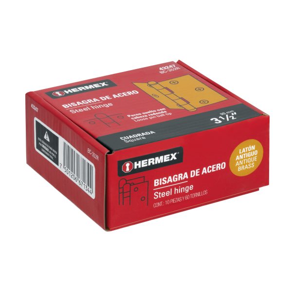 43247 - Bisagra cuadrada 3-1/2', latón antiguo, cabeza redonda