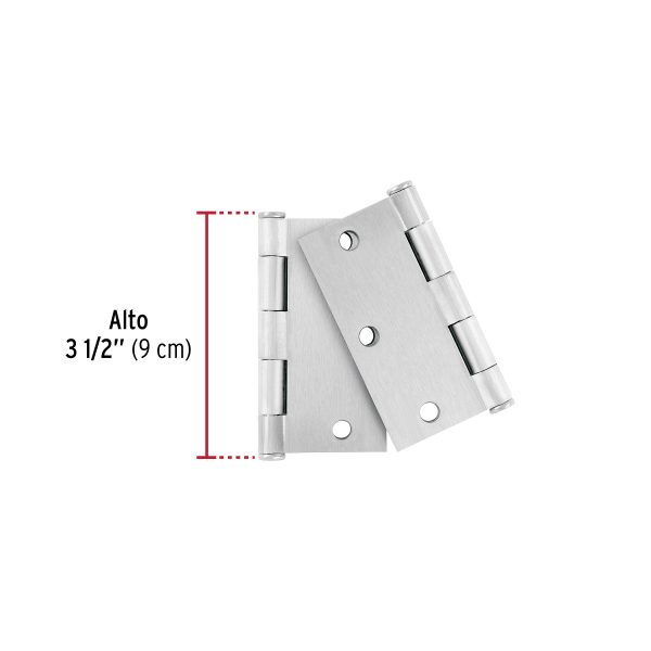 49598 - Bolsa c/2 bisagras cuadradas 3-1/2' acero cromo mate, plana
