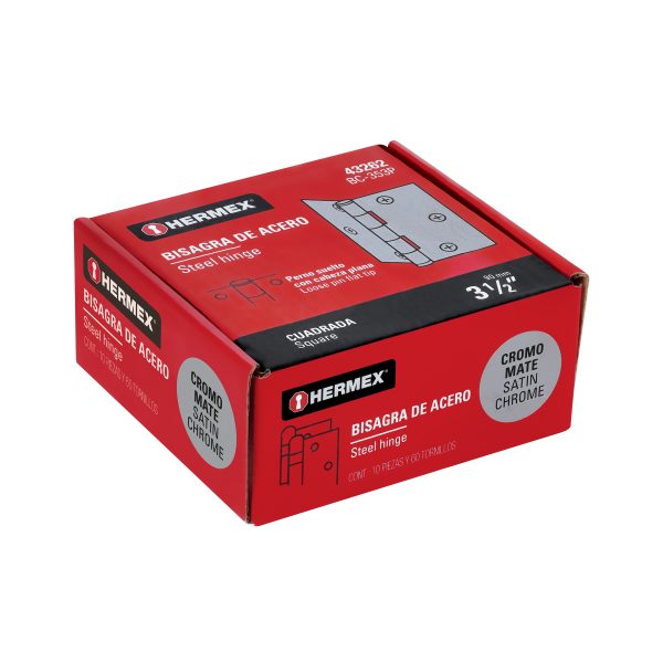 43262 - Bisagra cuadrada 3-1/2', satinado, cabeza plana, HERMEX
