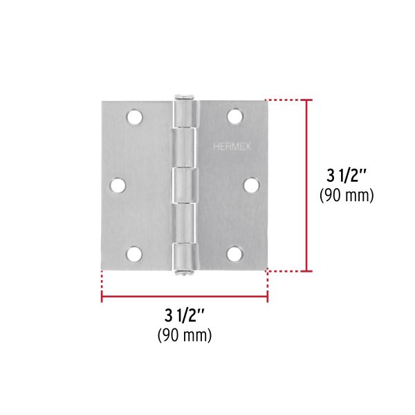 43262 - Bisagra cuadrada 3-1/2', satinado, cabeza plana, HERMEX
