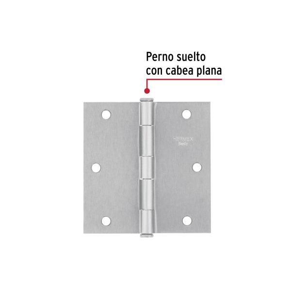 23688 - Bisagra cuadrada 3-1/2', satinado, cabeza plana, BASIC
